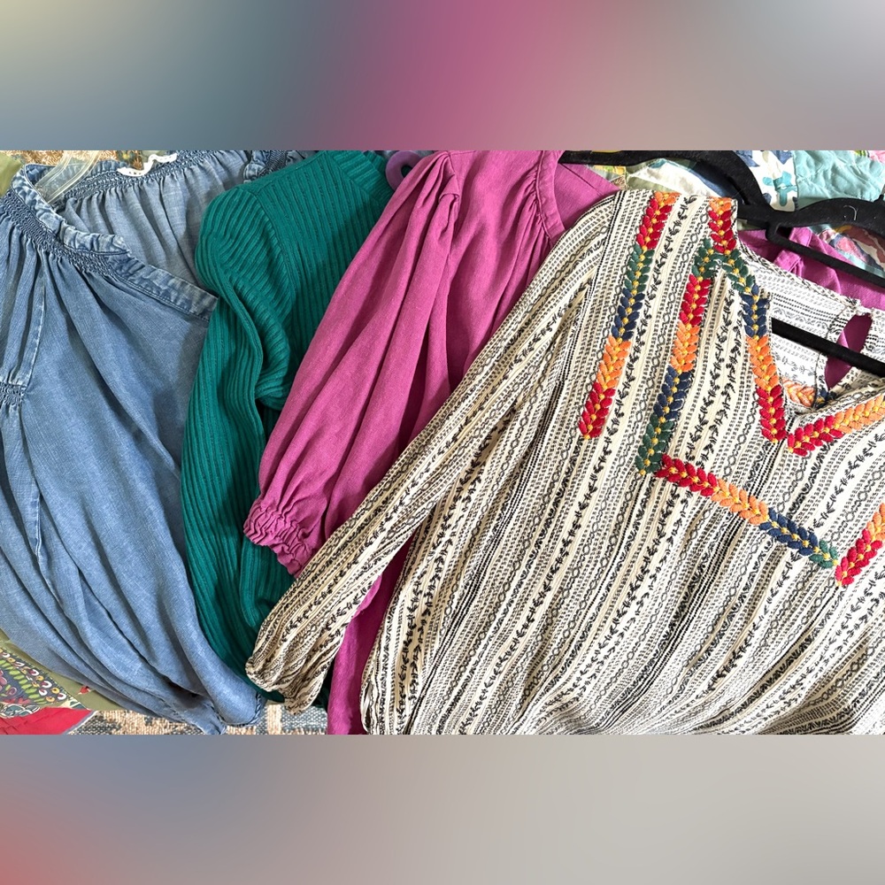 Bundle of four women’s size M tops including Anthropologie and Savannah Jane